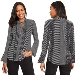Ann Taylor Mixed Stripe Flare Cuff Blouse